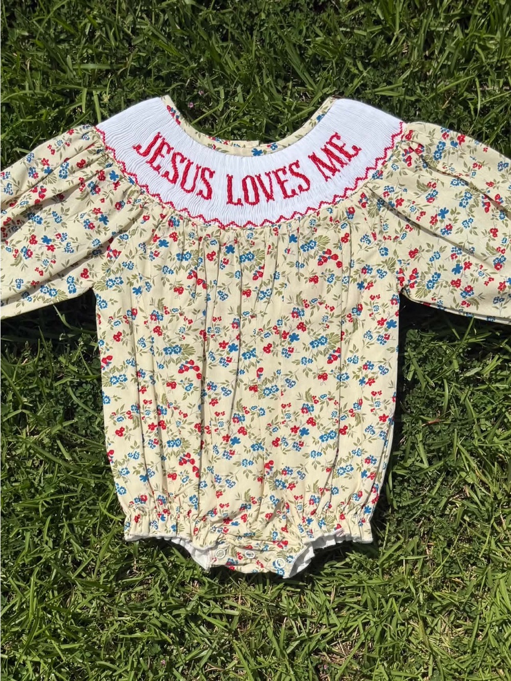 JESUS LOVES ME Hand Smocked Bubble